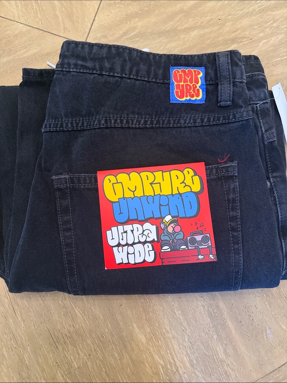 Empyre Black Men's Jeans with Colorful Patch wide leg